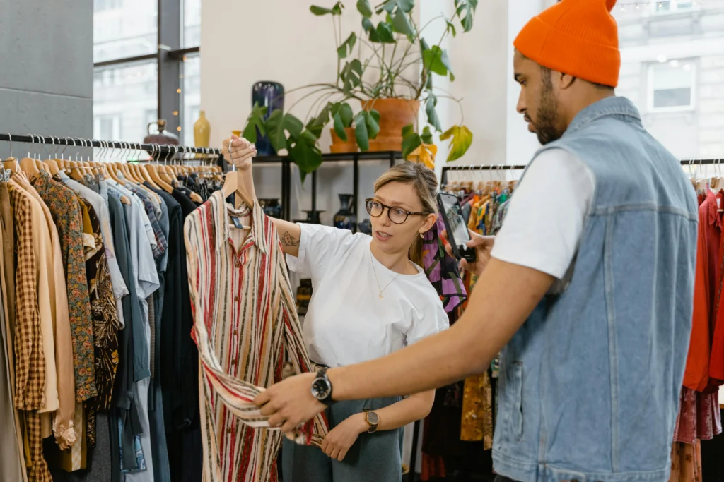 Eco friendly clothing line on rack