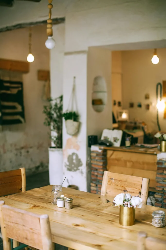 Organic salon with wooden interiors and plants