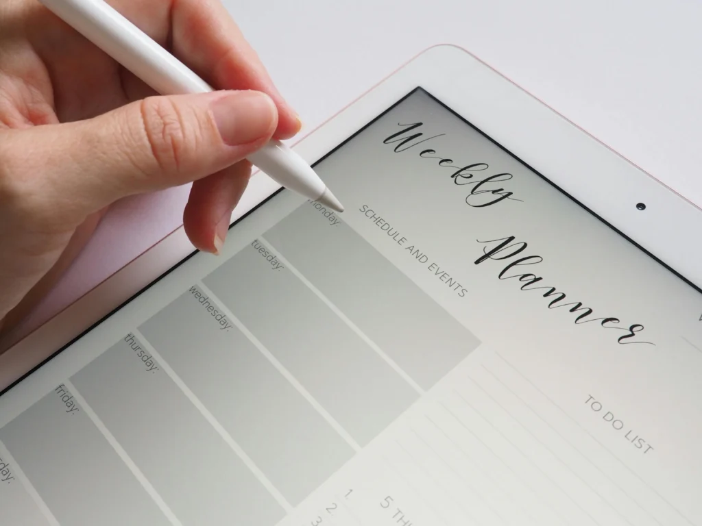 Digital planner with color-coded tasks