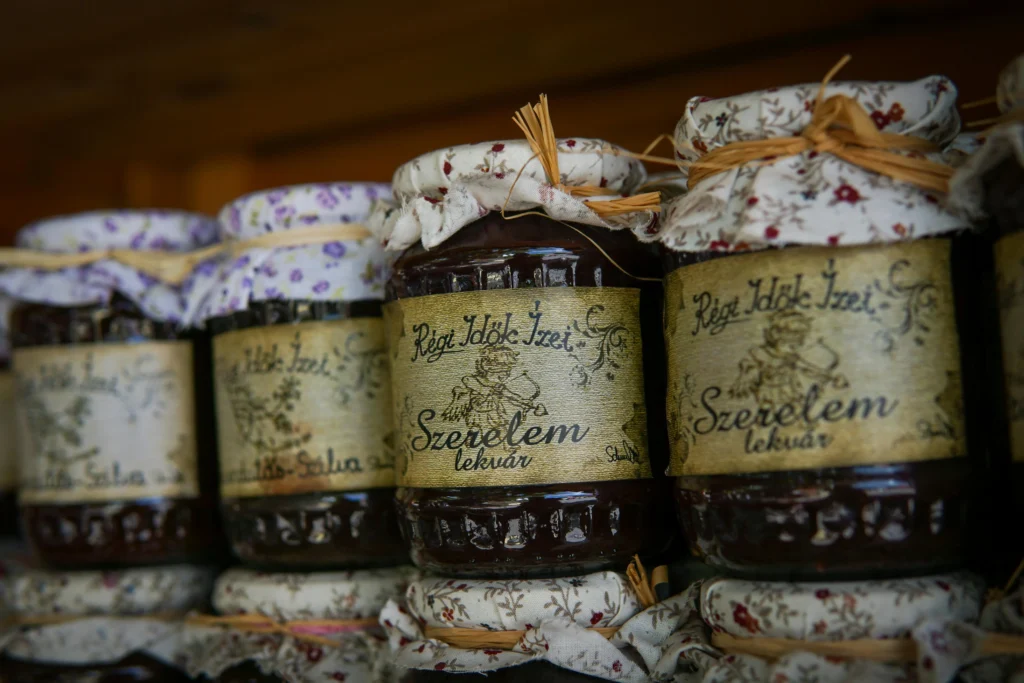 Jars of homemade jams and preserves from local fruits