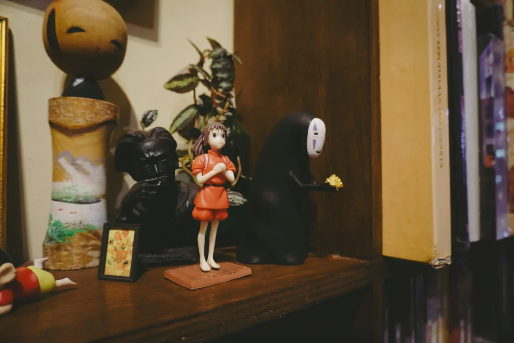 Vintage action figures displayed on shelves